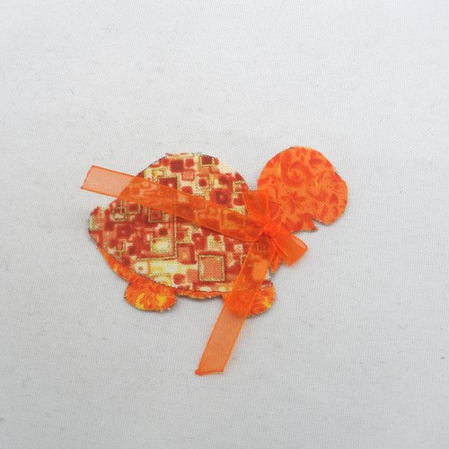 N°2089 animaux tortue sur polyphane en tissu ton orange doré   nœud organza orange
