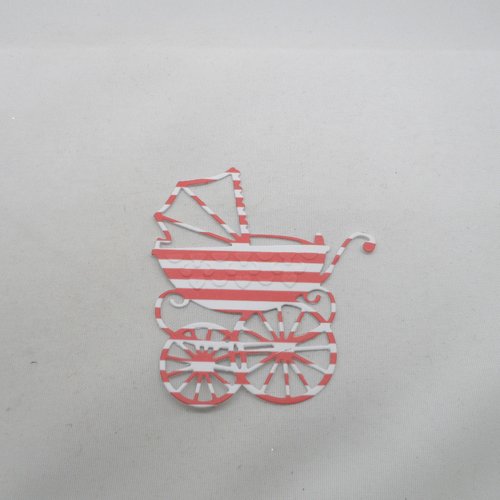 N°15 landau en papier à rayures blanches et rouges découpage et gaufrage fins
