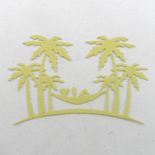 N°670 décors de vacances avec palmiers hamac personnage en train de lire en papier tapisserie vert  à paillettes