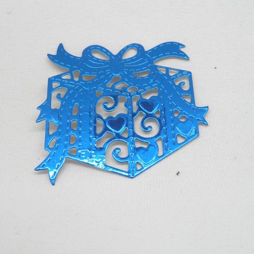 N°651 paquet cadeau romantique avec des cœurs    en papier  métallisé bleu n°1