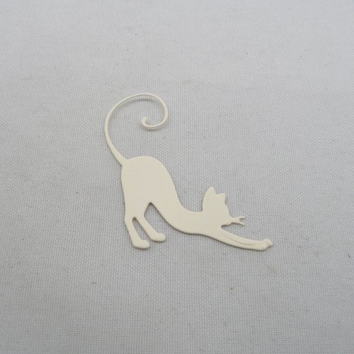N°1208   chat à la longue queue fine qui s'étire  en papier  ivoire   découpage