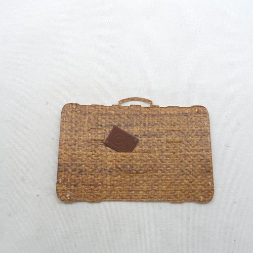 N°340 d'une valise  en papier marron clair style tressé  et son passeport en papier marron   découpage 