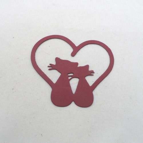 N°92 b couple de chat dans un cœur  en papier  bordeaux   découpage