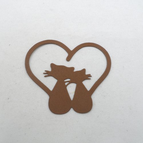 N°92 b couple de chat dans un cœur  en papier  marron n°1   découpage