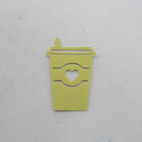N°399  gobelet cœur avec paille   en papier tapisserie vert à paillette