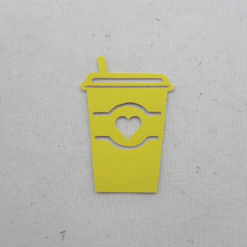 N°399  gobelet cœur avec paille   en papier tapisserie jaune "moutarde"