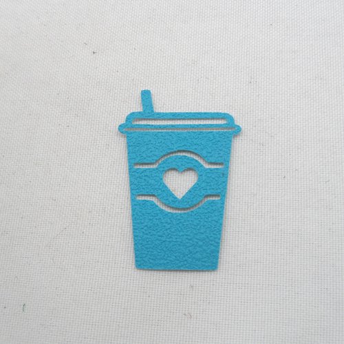 N°399  gobelet cœur avec paille   en papier tapisserie bleu turquoise