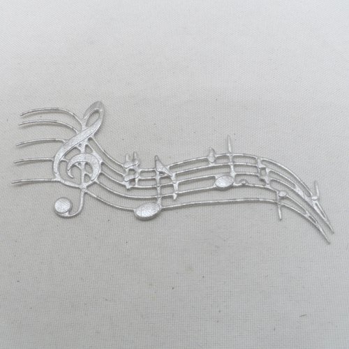 N°603 portée musicale clé de sol   en papier tapisserie argentée  découpage  fin