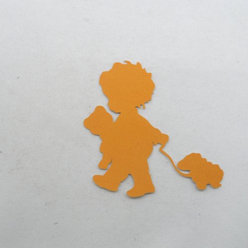 N°780   enfant avec ourson et un mouton   en papier tapisserie orange   embellissement