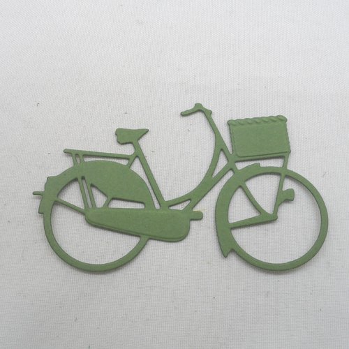 N°240  d'un grand vélo en papier  vert kaki b avec panier découpage fin 