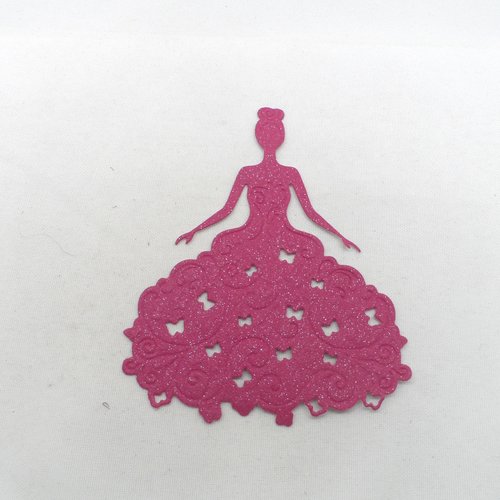 N°22  d'une belle robe en papier tapisserie  rouge framboise à paillette "aux papillons" a découpage fin et gaufrage