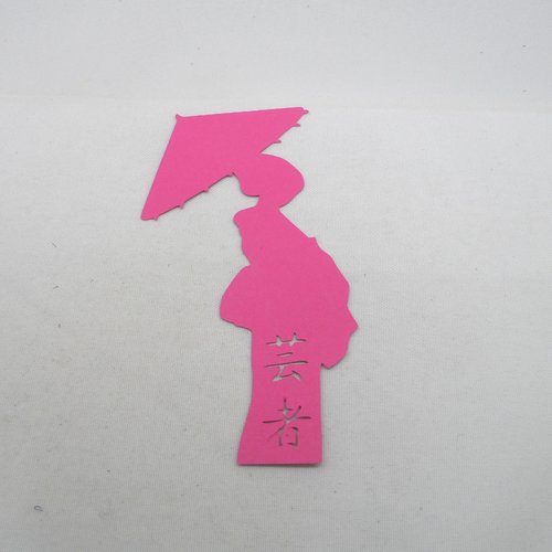 N°813 dame chinoise avec ombrelle  en papier fuchsia  découpage fin
