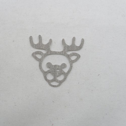 N°948 d'une jolie  tête de renne en papier  tapisserie grise avec quelques paillettes