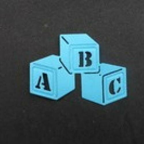 N°18 de trois cubes a b c  thème bébé en papier  bleu turquoise  découpage fin 