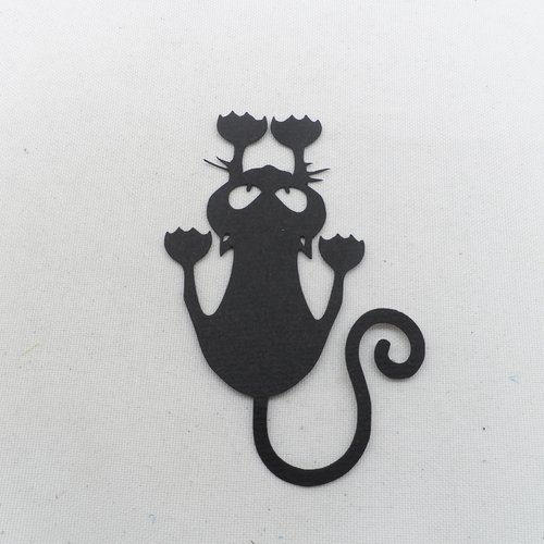 N°1242   chat humoristique qui glisse et se retient par ses griffes en papier  noir    découpage