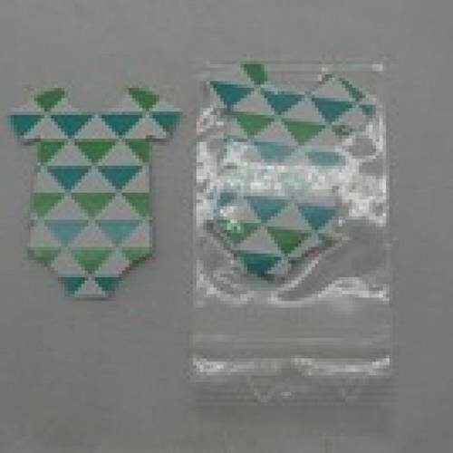 N°20 lot de 5 petits bodys en papier à triangle vert   fond blanc pour  embellissement 