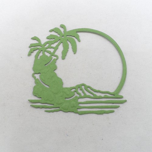 N°1103 cercle île avec fleurs  et palmiers en papier vert