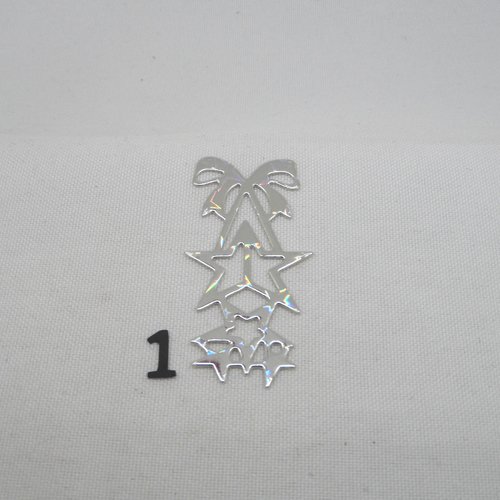  n°881  décoration de noël  nœud et étoiles en papier  argenté n°1 découpage  fin 