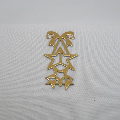 N°881  décoration de noël  nœud et étoiles en papier  doré  a découpage  fin 