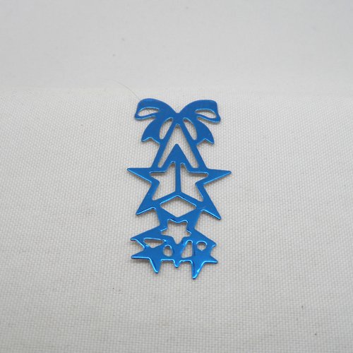 N°881  décoration de noël  nœud et étoiles en papier   bleu  métallisé a   découpage  fin