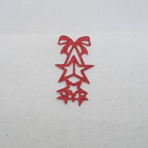 N°881  décoration de noël  nœud et étoiles en papier  rouge à paillettes  découpage  fin