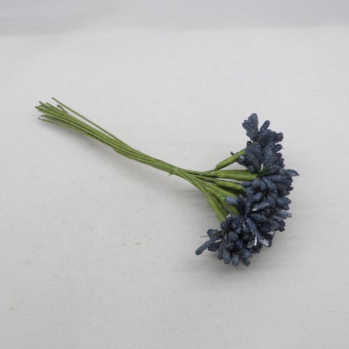 N°177 petit bouquet  ton  bleu  lot de 12 brins "fleurs" sur tige