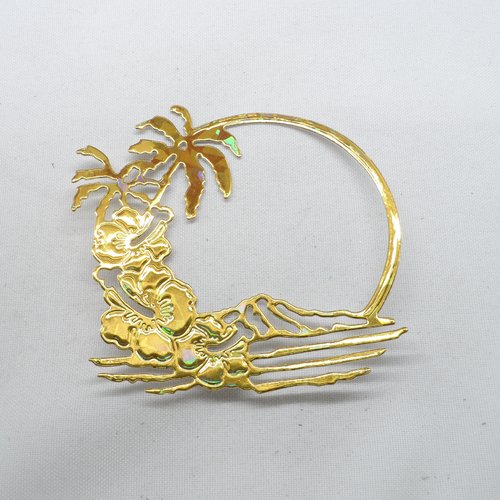 N°1103 cercle île avec fleurs  et palmiers en papier or avec des hologrammes