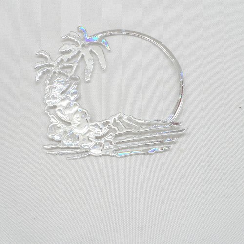 N°1103 cercle île avec fleurs  et palmiers en papier argenté avec des hologrammes
