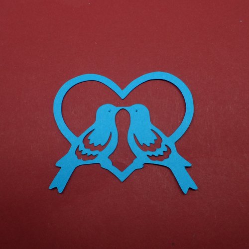 N°248  d'un cœur avec deux oiseaux en papier   bleu turquoise   découpage fin