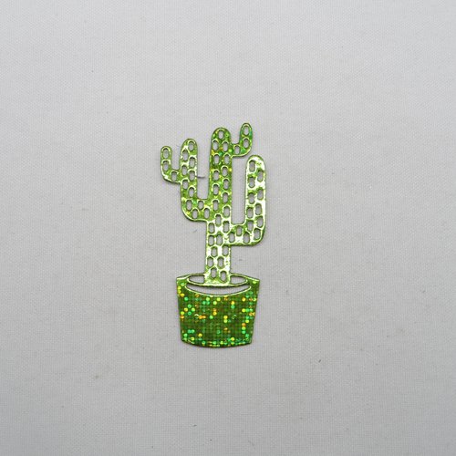 N°482 b d'un cactus en papier vert métallisé hologramme  découpage fin