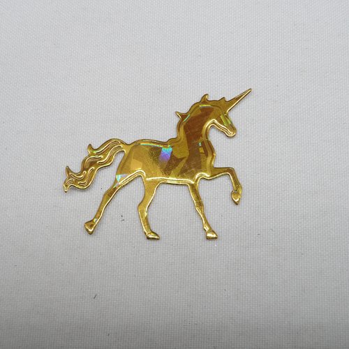 N°1240 b une petite licorne en papier doré avec hologramme