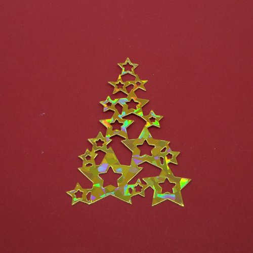 N°880   "sapin" de noël  fait d'étoile en papier  doré hologramme   n°3  découpage  fin