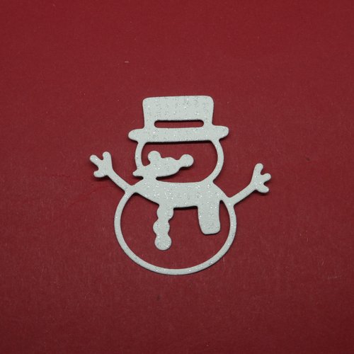 N°105  bonhomme de neige avec chapeau écharpe en papier tapisserie   blanc à paillette n°2 découpage