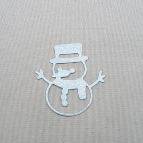 N°105 bonhomme de neige avec chapeau écharpe en papier  bleu irisé  découpage