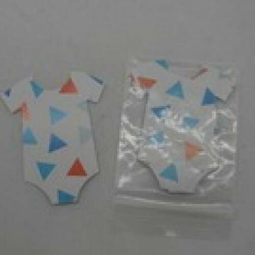 N°20 lot de 5 petits bodys en papier  à triangle bleu et orange   fond blanc  pour  embellissement