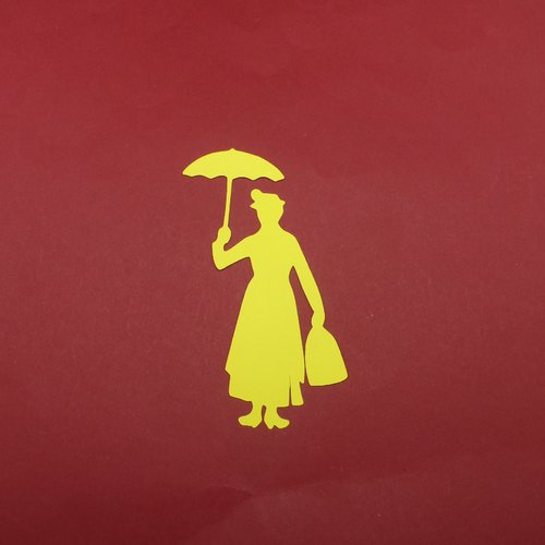 N°537 mary poppins avec son parapluie et son sac    en papier jaune vif