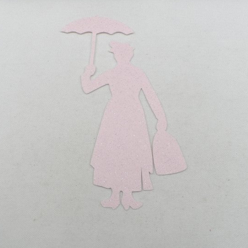 N°537 mary poppins avec son parapluie et son sac    en papier tapisserie rose à paillettes