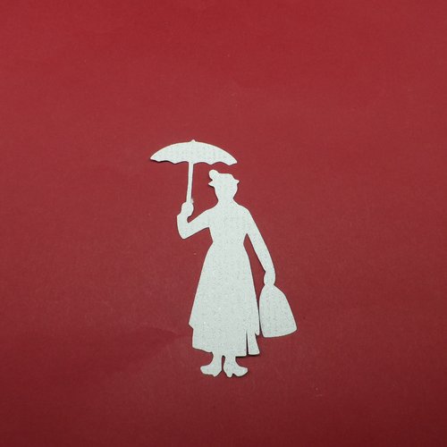 N°537 mary poppins avec son parapluie et son sac    en papier tapisserie blanc à paillettes