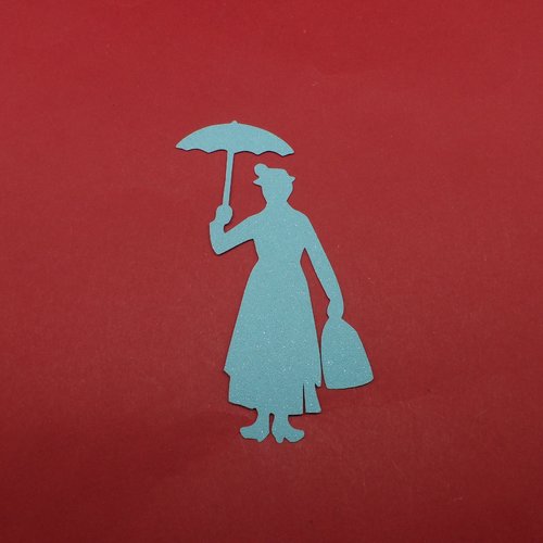 N°537 mary poppins avec son parapluie et son sac    en papier tapisserie bleu ciel à paillettes