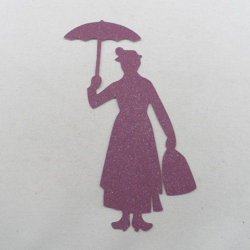 N°537 mary poppins avec son parapluie et son sac    en papier tapisserie violet à paillettes