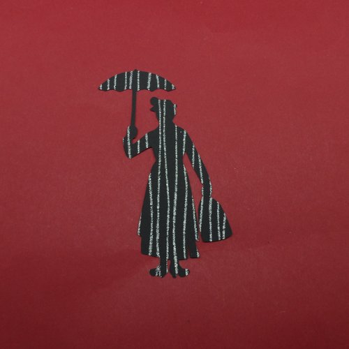 N°537 mary poppins avec son parapluie et son sac    en papier tapisserie  noir rayures argentées