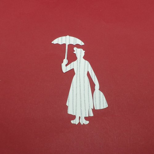 N°537 mary poppins avec son parapluie et son sac    en papier tapisserie  blanc rayures argentées