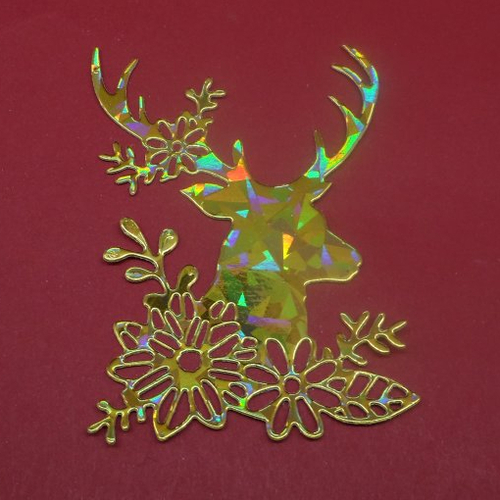 N°1327 tête de cerf  avec des fleurs en papier  or hologrammes