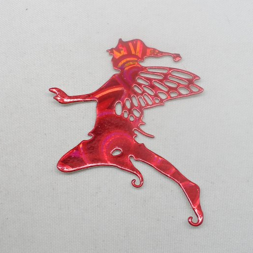 N°1324 un "lutin  papillon" n°2  arabesque    en papier rouge hologramme découpage fin
