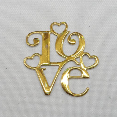 N°1254 mot love avec trois cœurs  en papier doré et hologramme découpage fin