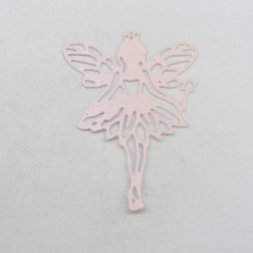 N°1331 une  "fée papillon" avec sa baguette  en papier tapisserie  rose à paillettes découpage fin