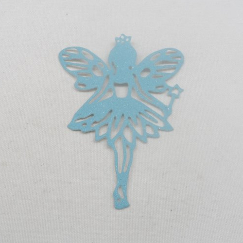 N°1331 une  "fée papillon" avec sa baguette  en papier tapisserie  bleu à paillettes découpage fin