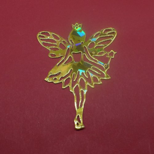 N°1331 une  "fée papillon" avec sa baguette  en papier doré avec hologrammes découpage fin
