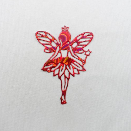 N°1331 une  "fée papillon" avec sa baguette  en papier rouge métallisé  avec hologrammes découpage fin
