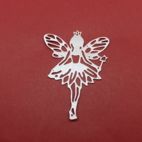 N°1331 une  "fée papillon" avec sa baguette  en papier vieux rose irisé découpage fin
